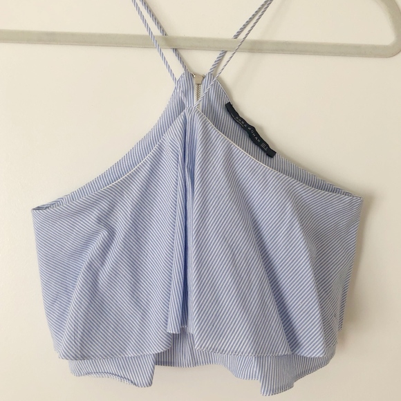 Zara Tops - Zara Blue and White Stripe Halter Ruffle Crop Top